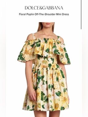Dolce & Gabbana Yellow Floral Off-the-Shoulder Mini Dress